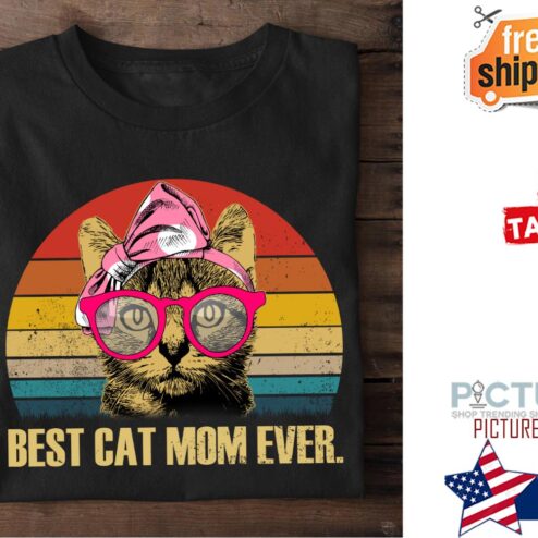 Best cat mom ever retro sunset vintage shirt