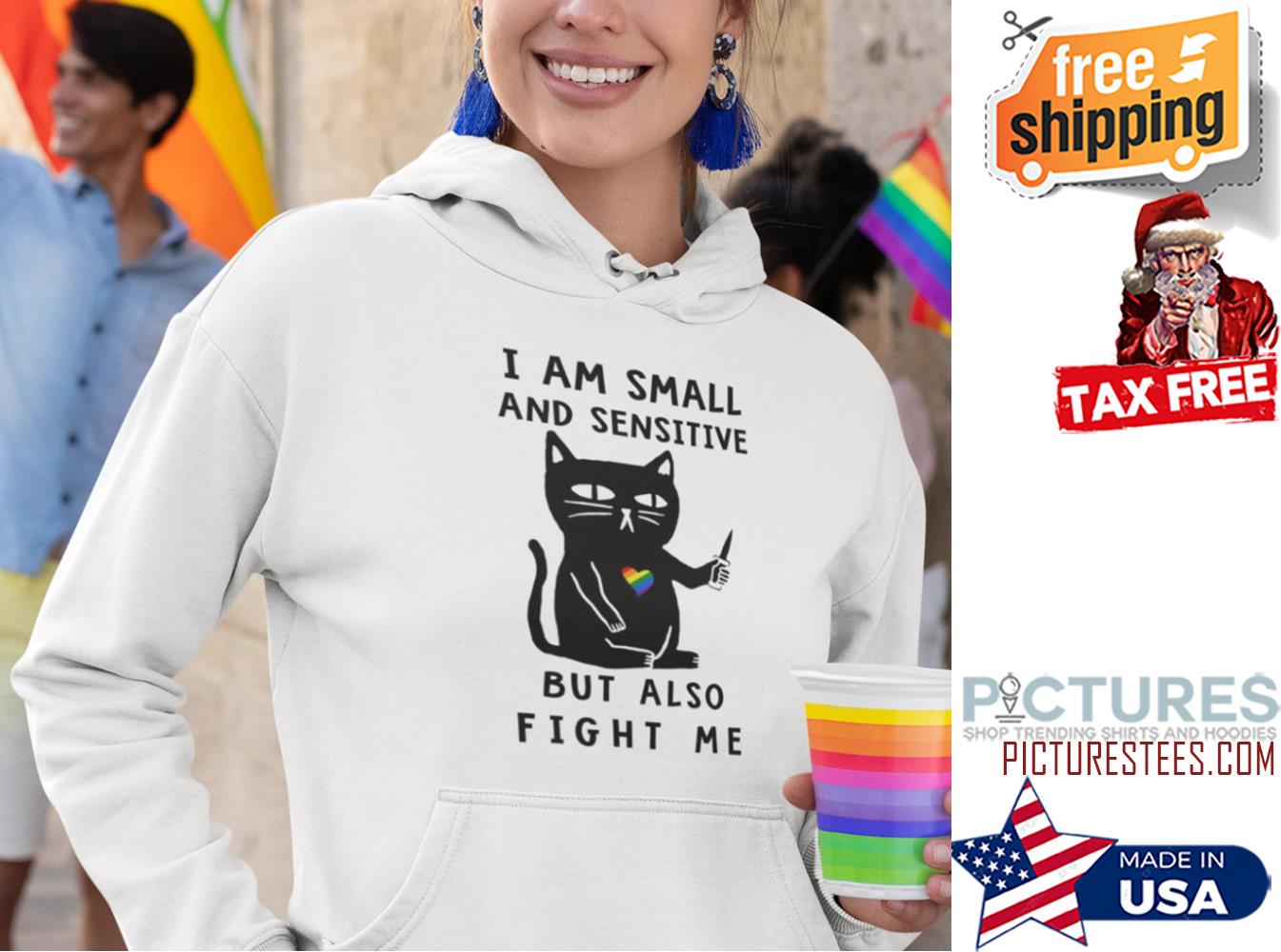 Black cat I am small and sensitive but also fight me LGBt shirt