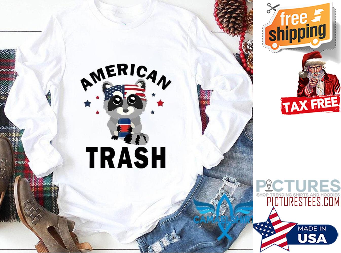 Raccoon american trash american flag shirt