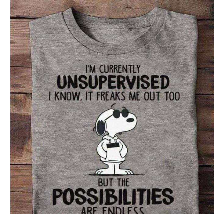 Snoopy i'm currently unsupervised I know it freaks me out too but the possibilities are endless shirt