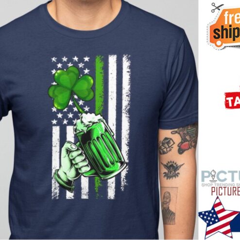 St Patrick's day beer american flag shamrock shirt