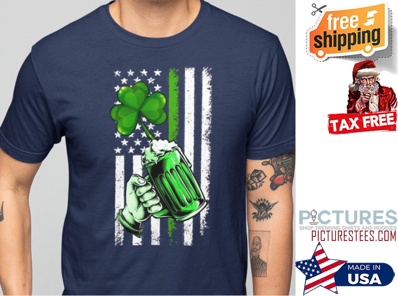 St Patrick's day beer american flag shamrock shirt