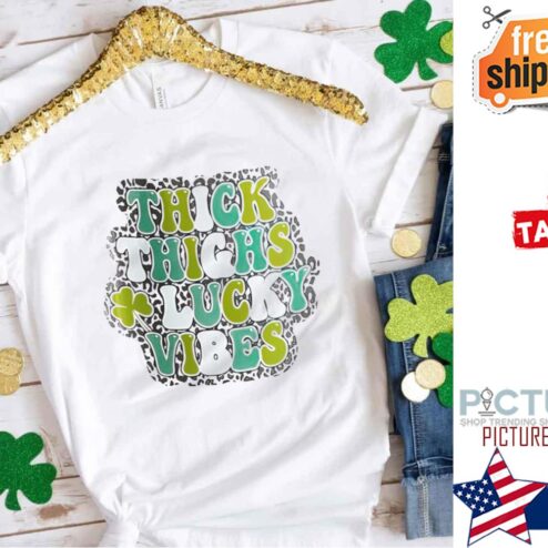 St Patrick's day Leopard Thick Thighs Lucky Vibes Shamrock shirt