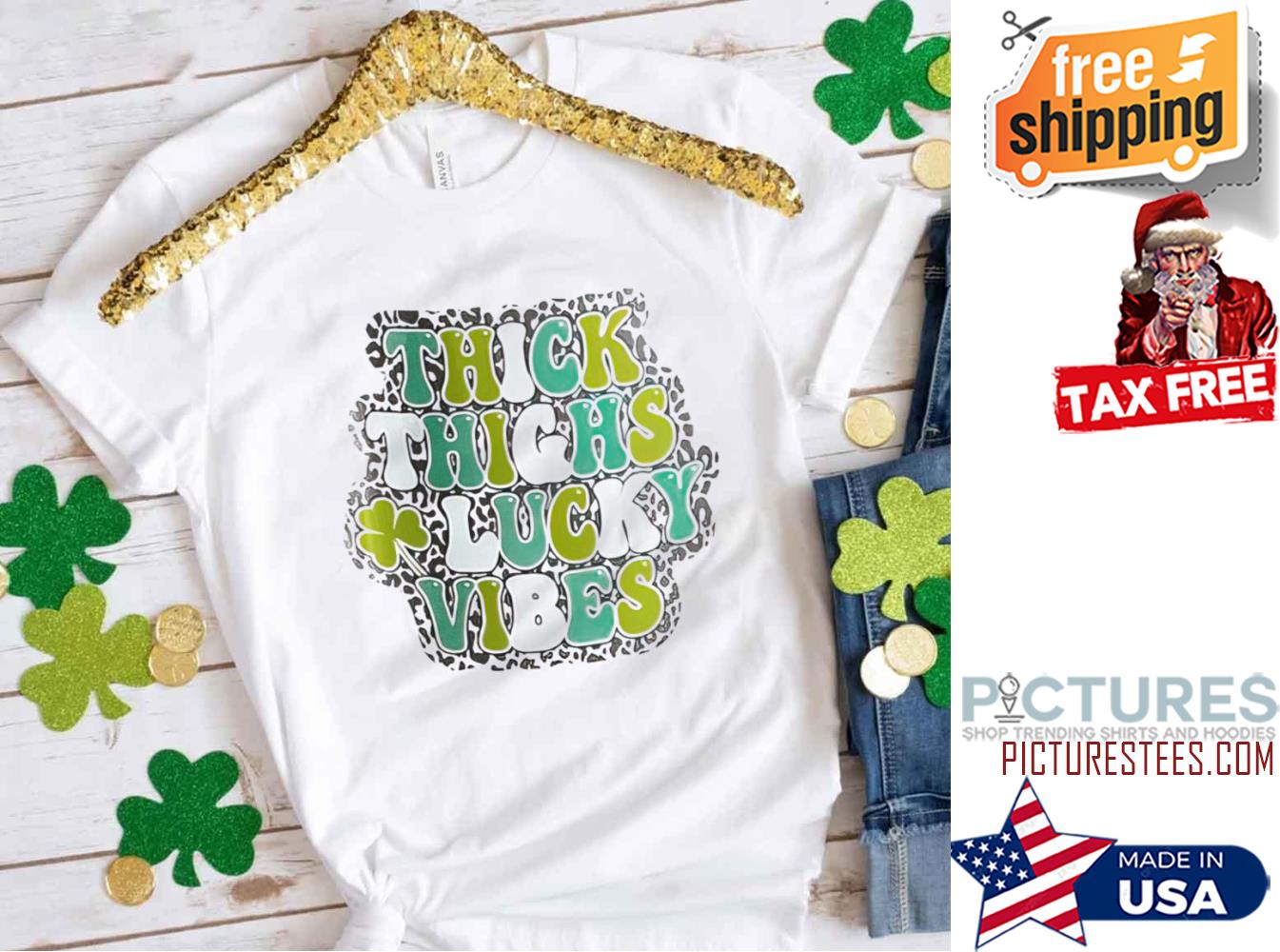 St Patrick's day Leopard Thick Thighs Lucky Vibes Shamrock shirt