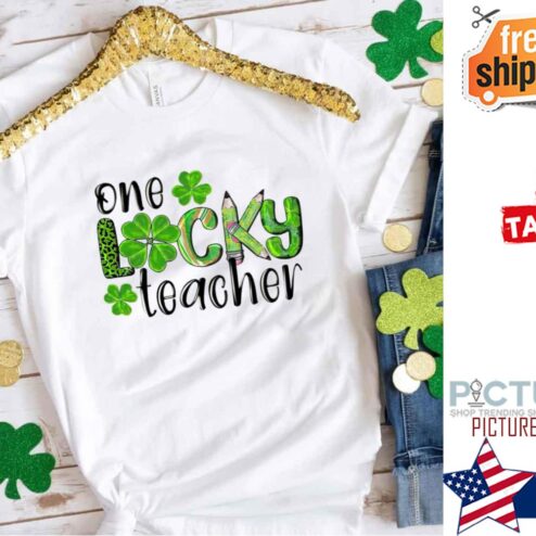 St Patrick's day One Lucky Teacher Shamrock shirt