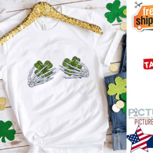 St Patrick's day Skeleton Hand Boobs Shamrock shirt