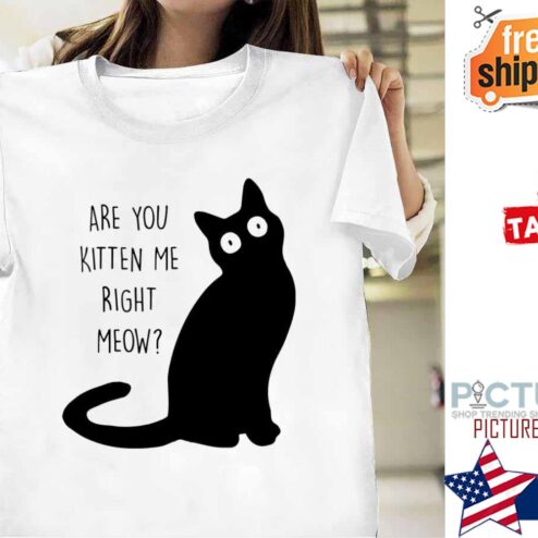 Black cat are you kitten me right meow shirt