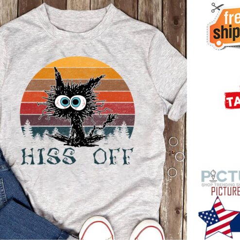 Black cat hiss off sunset vintage shirt