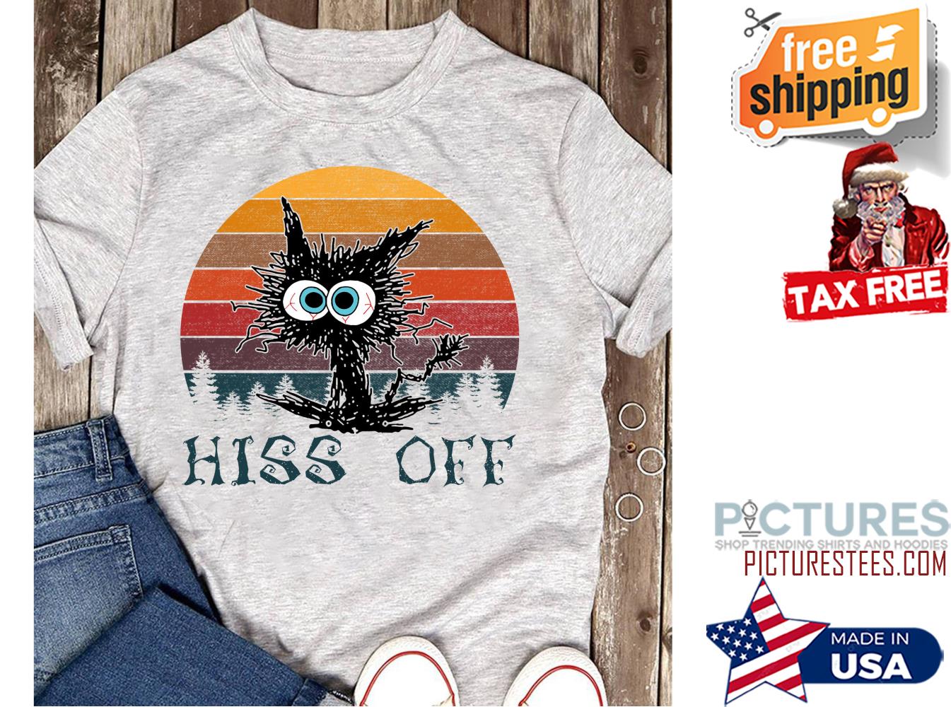 Black cat hiss off sunset vintage shirt