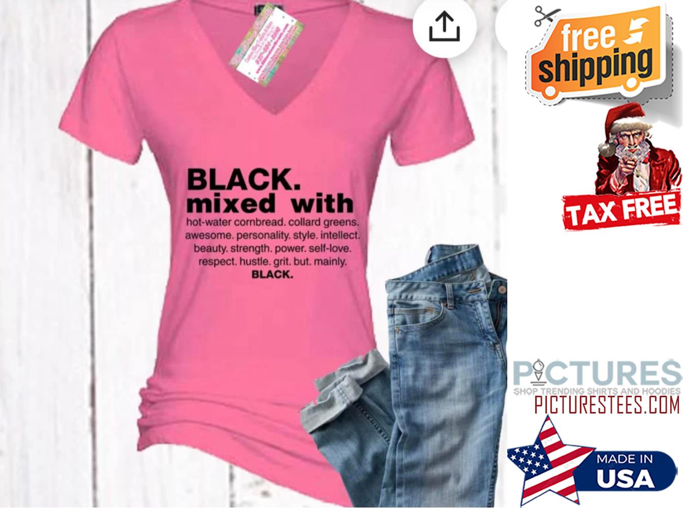 Black mixed with hot-water combread collard greens Black shirt