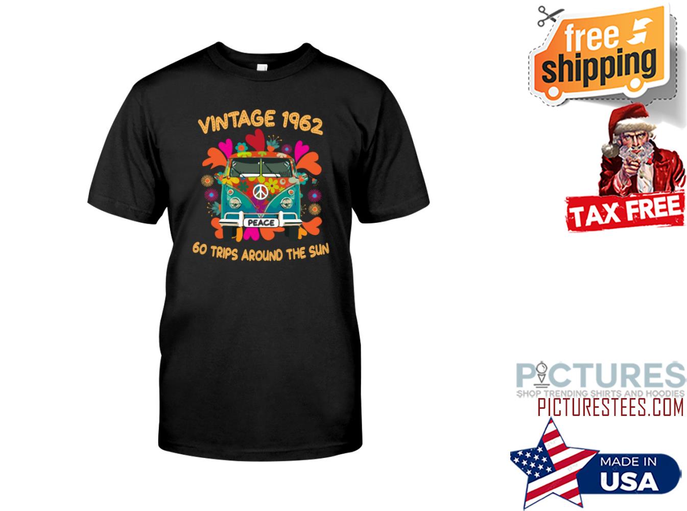 Bus vintage 1962 go trips around the sun hippie shirt