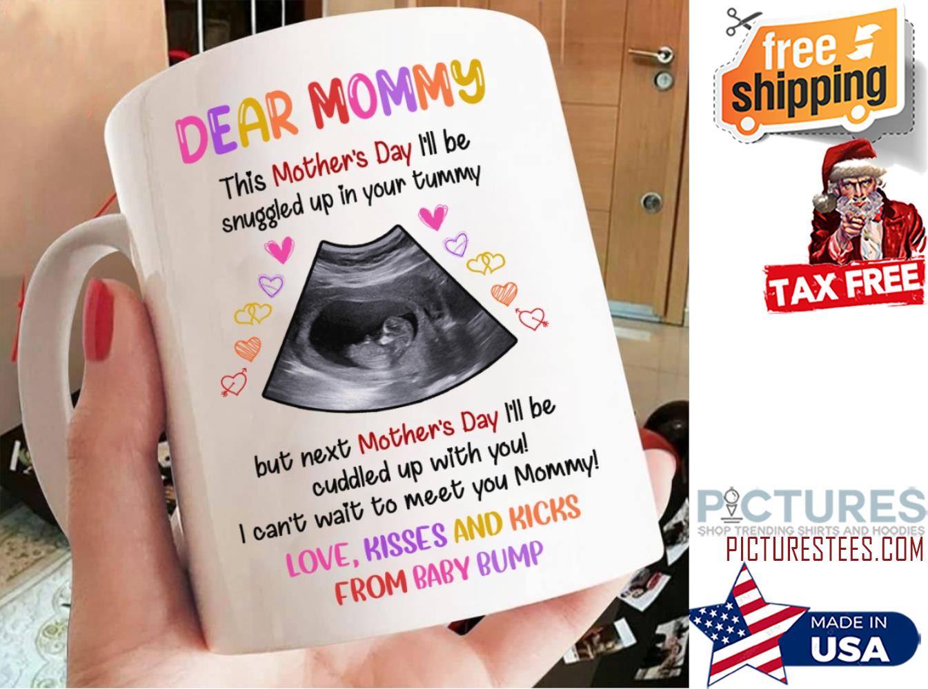 Dear Mommy this mother's day i'll be snuggled up in your tummy Love kisses and kicks from baby bump mug