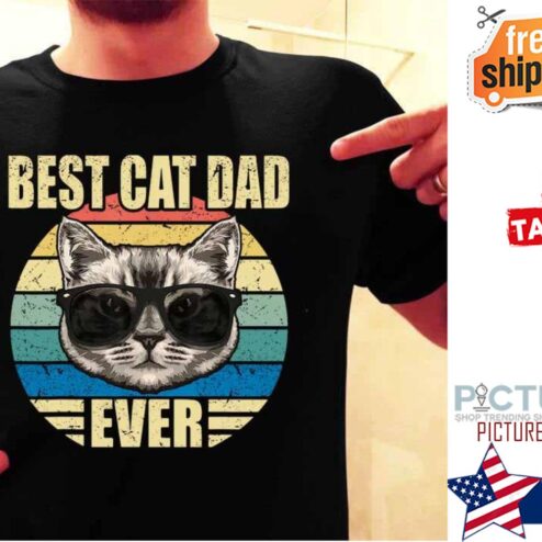 Father's day Best cat dad ever retro sunset vintage shirt