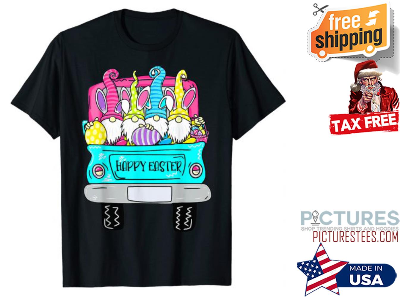 Gnomes With Bunny Ears Egg Hunting Truck Happy Easter shirt