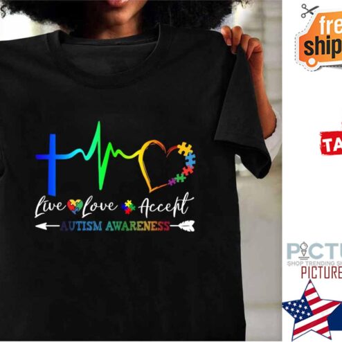 Hearbreath live love accept autism awareness LGBT shirt