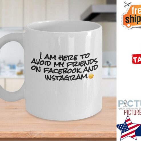 I am here to avoid my friends on facebook and instagram mug