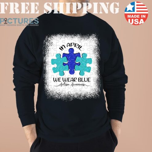 In April We wear Blue Autism Awareness Month lego T-shirt