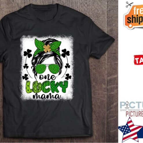 Messy Bun Leopard St Patrick’s Day One Lucky Mama  Mother's day shirt