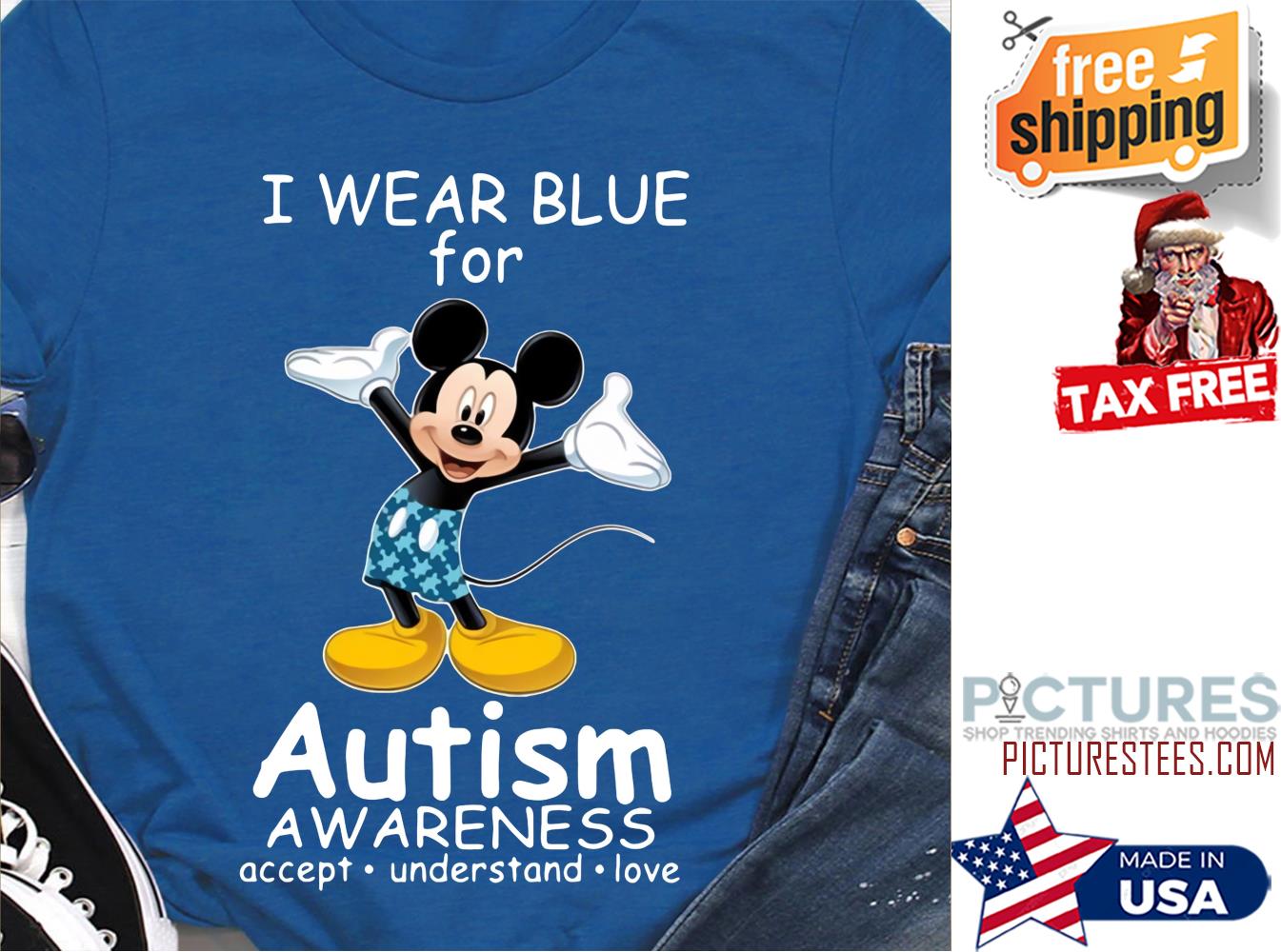 Mickey I wear blue for autism awareness accept understand love shirt