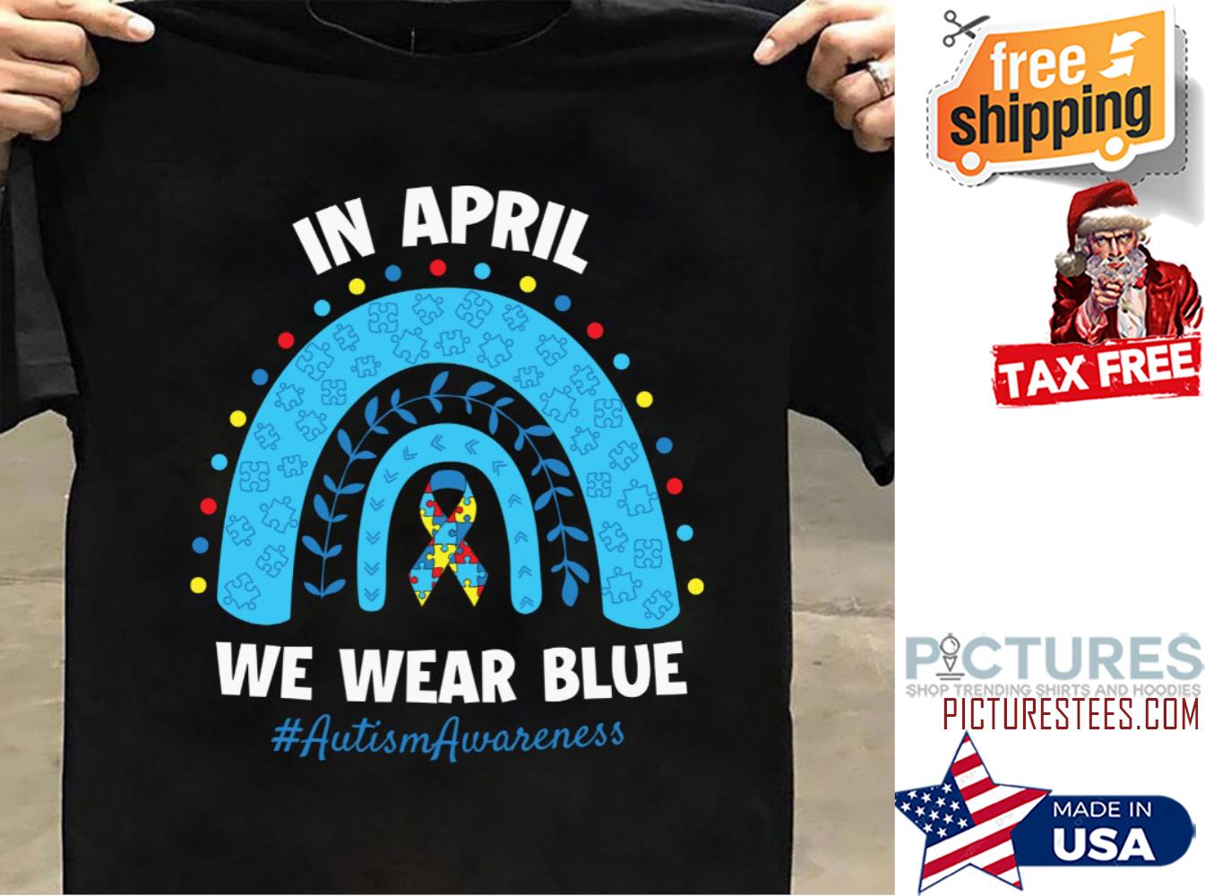 Rainbow In april we wear blue autism awareness shirt
