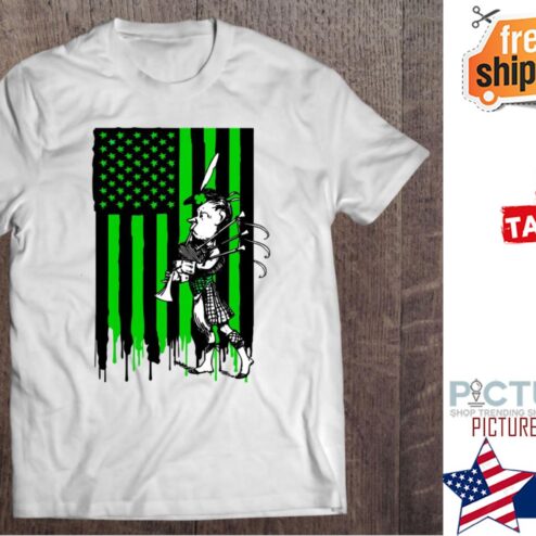 St Patrick's day Bagpipe American Flag Shamrock shirt