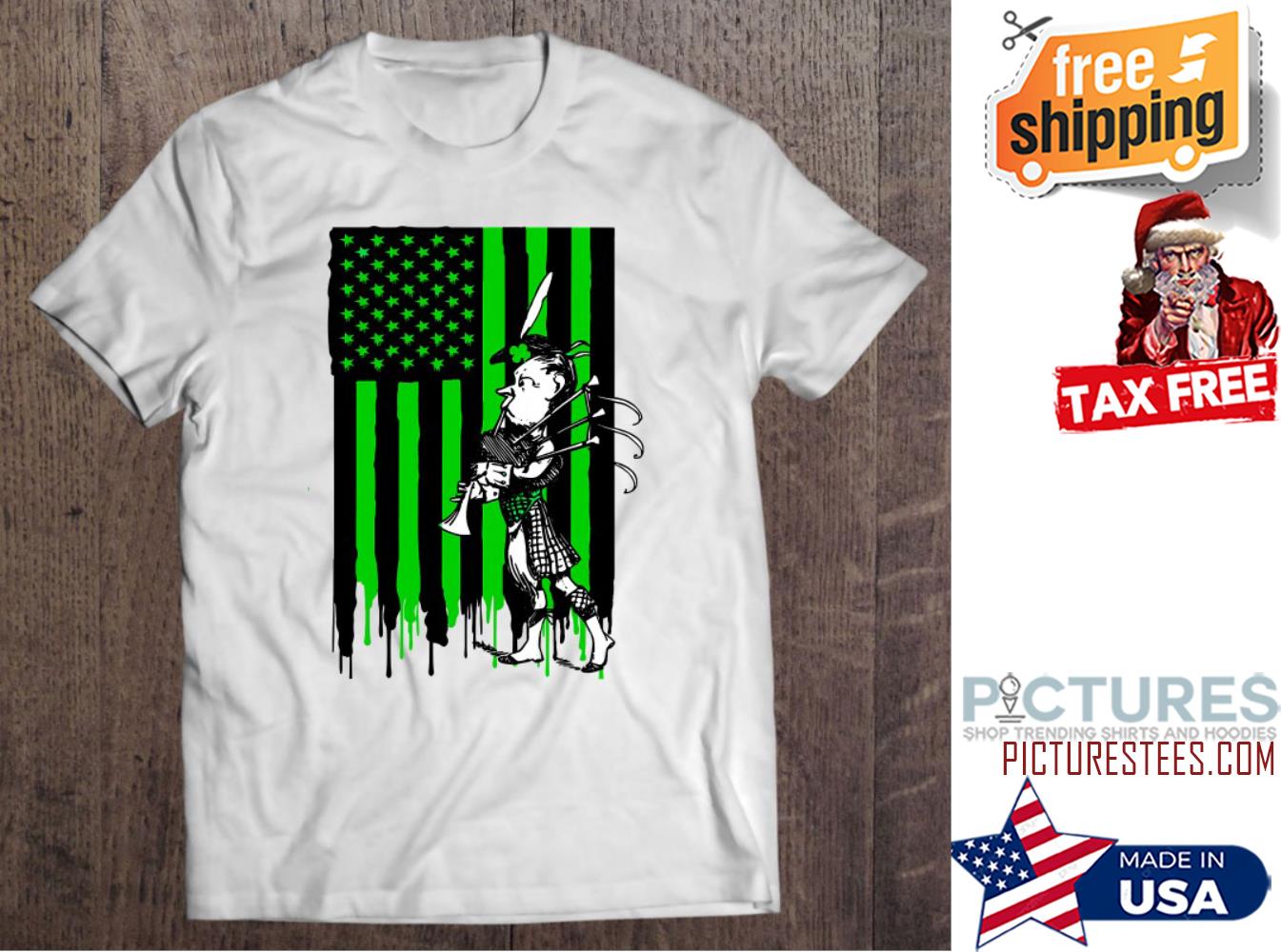 St Patrick's day Bagpipe American Flag Shamrock shirt