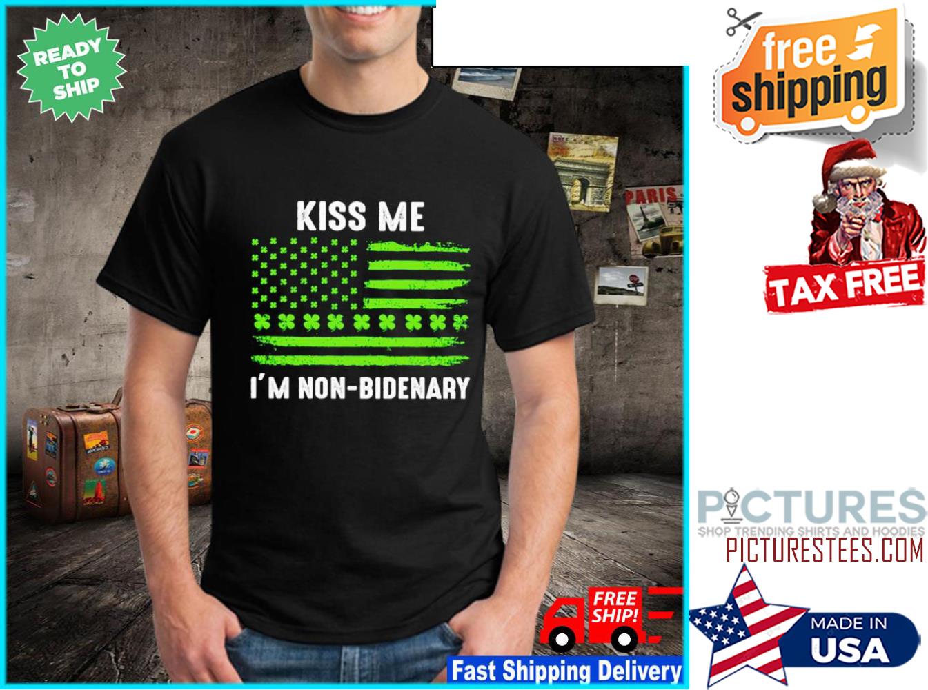 St Patrick's day Kiss me i'm Non-Bidenary American flag Shamrock shirt