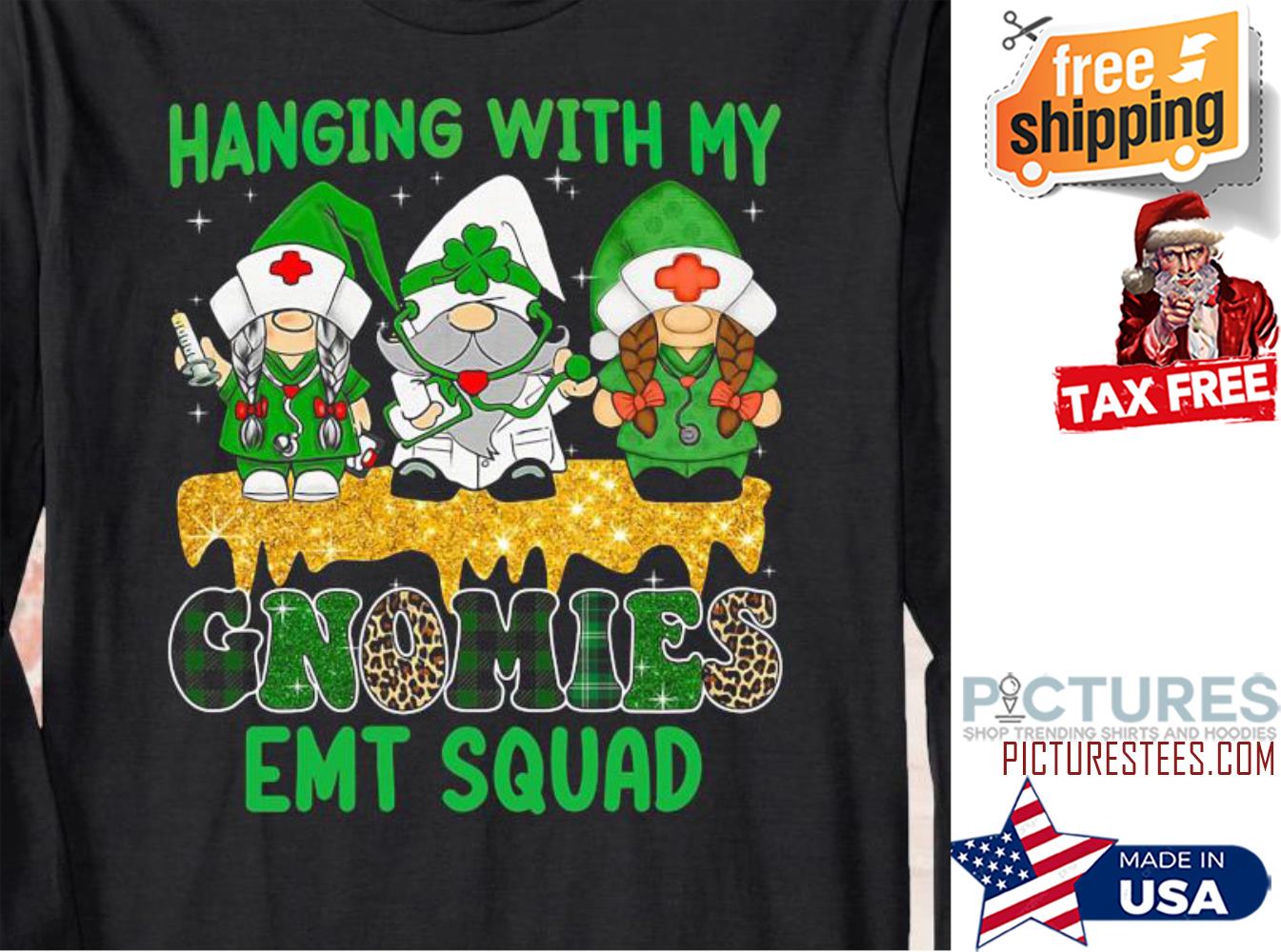 St Patrick's day Leopard Plaid hanging with my Gnomies EMT Squad Shamrock shirt