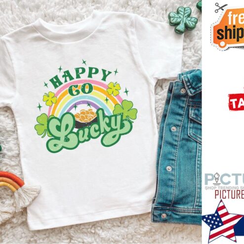 St Patrick's day Rainbow happy go lucky shamrocks shirt