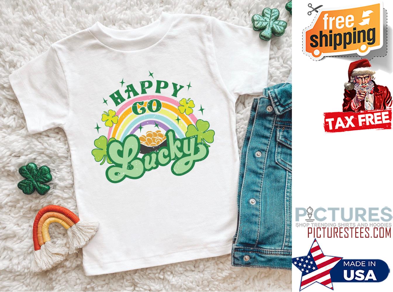 St Patrick's day Rainbow happy go lucky shamrocks shirt