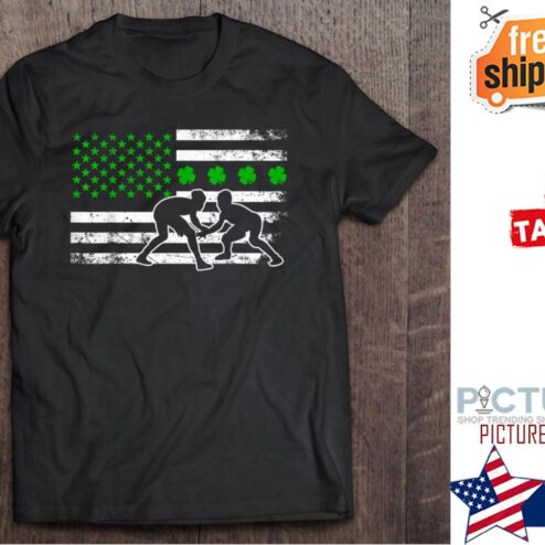 St Patrick's day Wrestling American flag shamrocks shirt