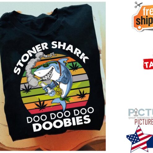 Weed Stoner Shark doo doo doo doobies sunset vintage shirt