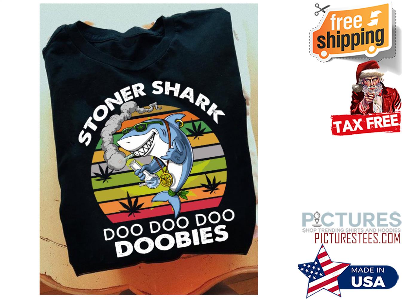 Weed Stoner Shark doo doo doo doobies sunset vintage shirt