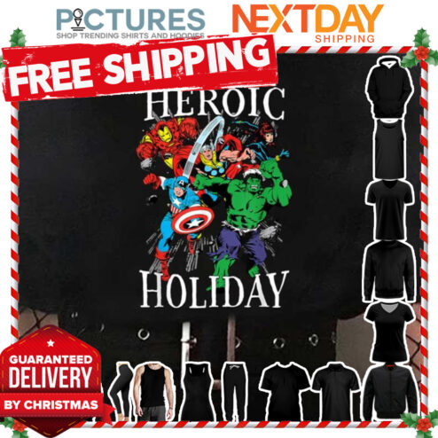 Heroic Holiday Christmas Group Shot Marvel Heroes shirt