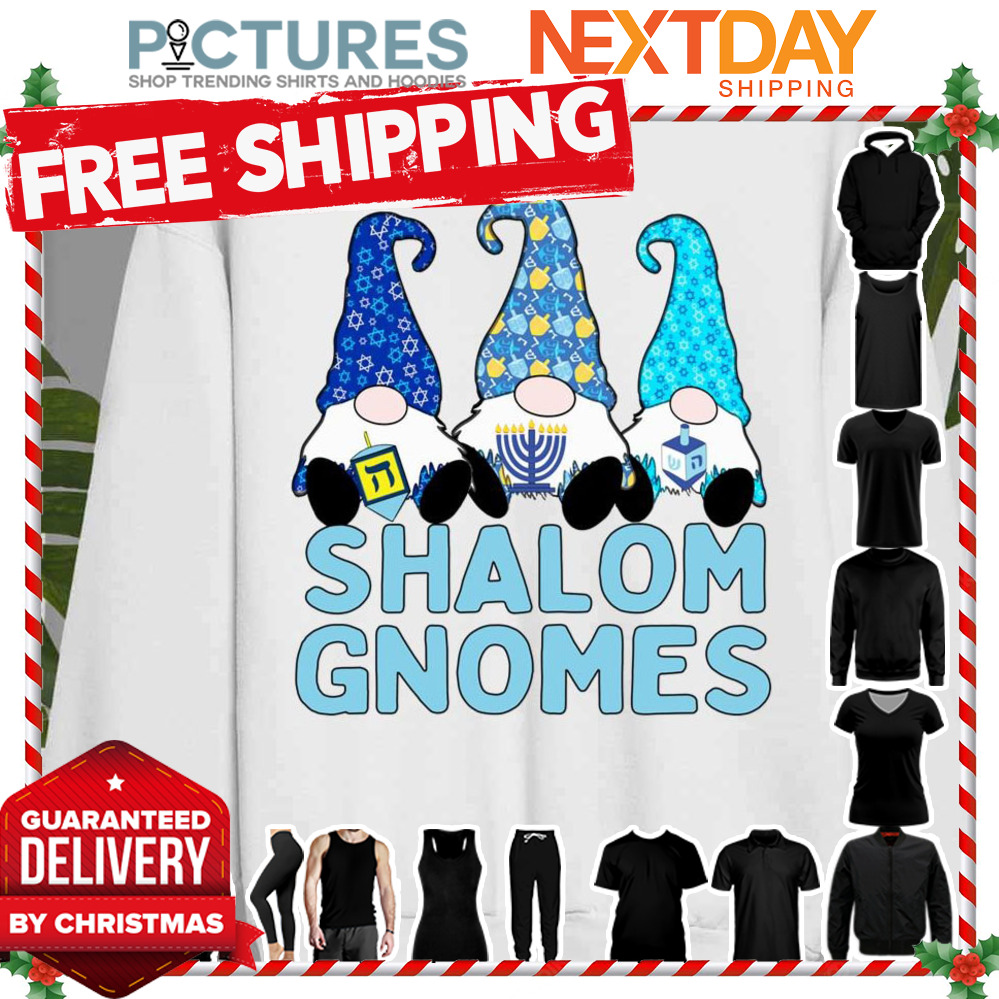 Shalom Gnome 3 Hanukkah Gnomes Elves Cute Blue Dreidel Hats shirt