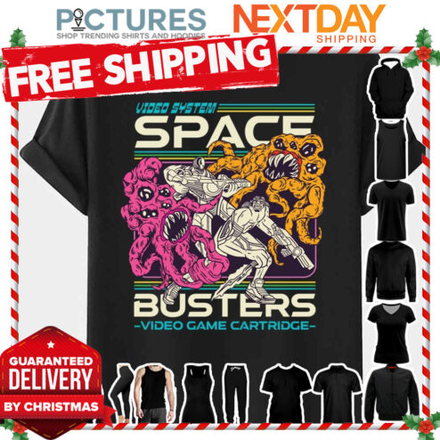 Space Hunters Vs Aliens Video Game Tribute Space Busters Video Game Cartridge shirt