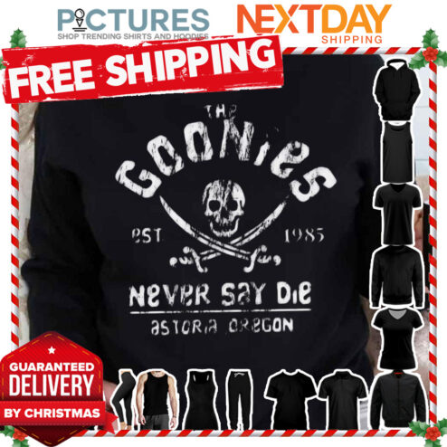 The Goonies Never Say Die Grey On Black shirt