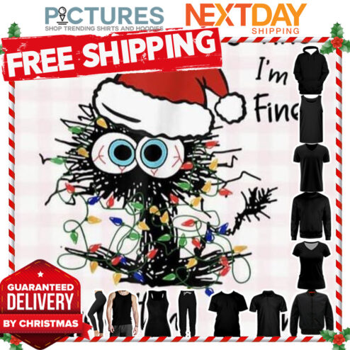 Cat crazy it's fine i'm fine everything is fine light Christmas shirt