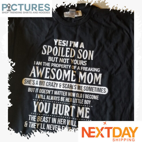 Yes I'm a spoiled son but not yours I am the property of a freaking awesome mom you hurt me shirt