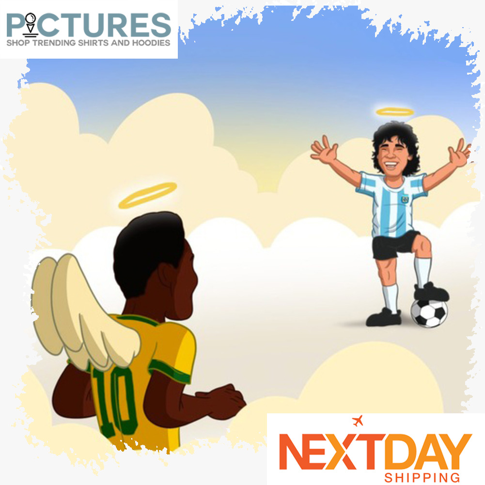 Maradona play soccer with Pele in heaven memorial shirt