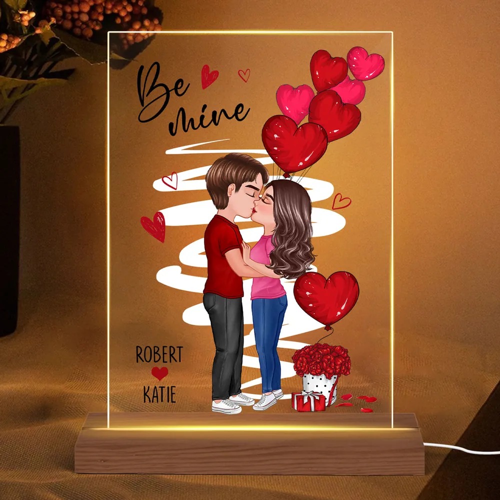 Personalized Couples kissing Be mine Custom names Valentine's day Night Light