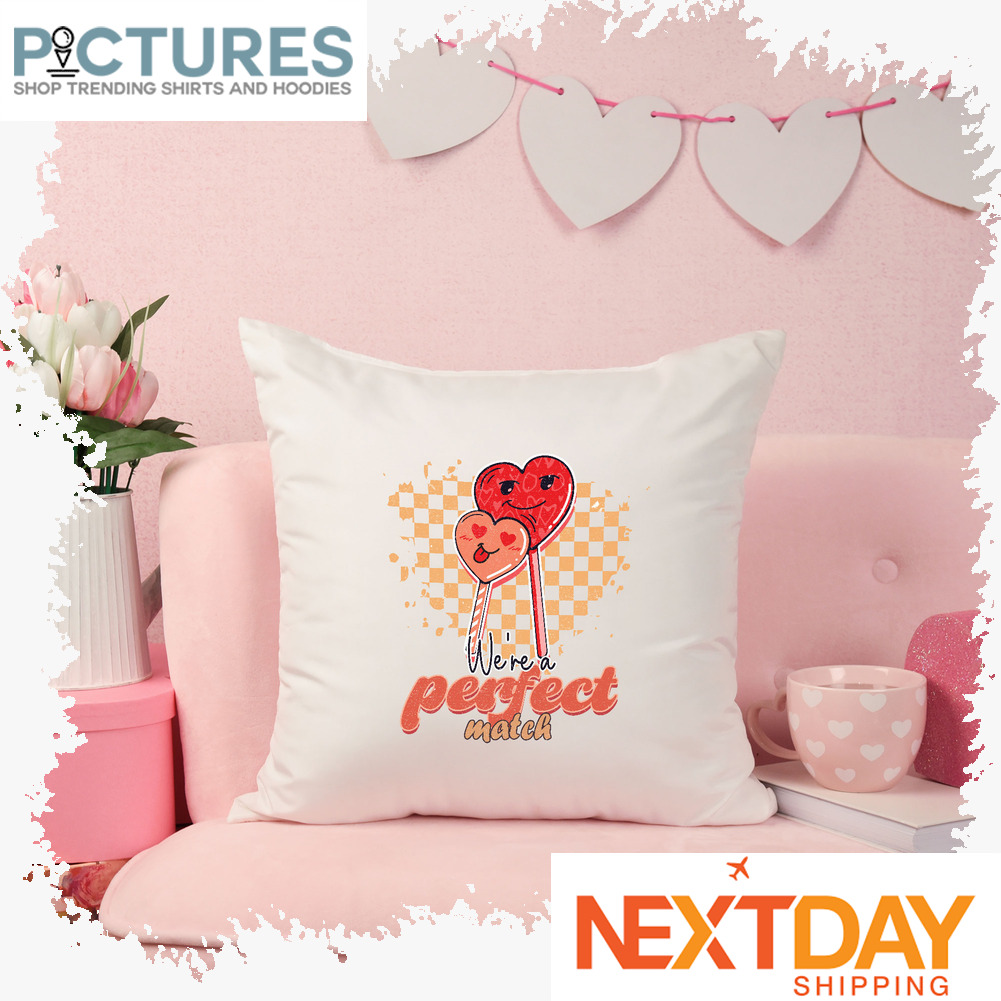 Candy love we're a perfect match retro vintage Valentine's day pillow
