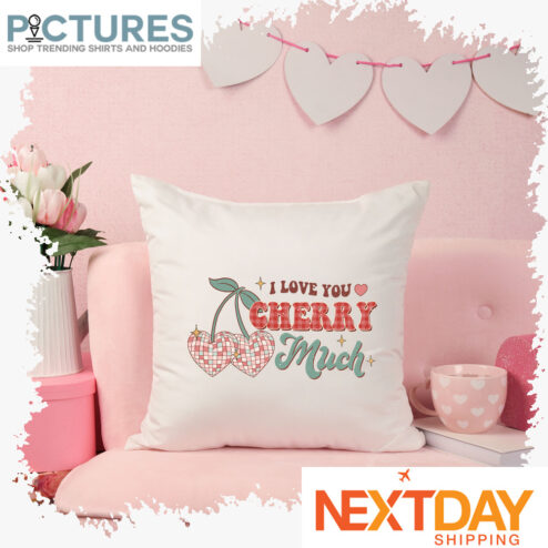 Cherry hearts I love you cherry much retro vintage Valentine's day pillow