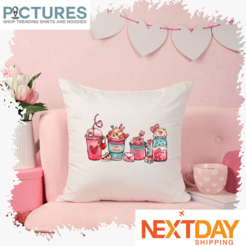 Coffee cups heart be mine love gift Valentine's day pillow