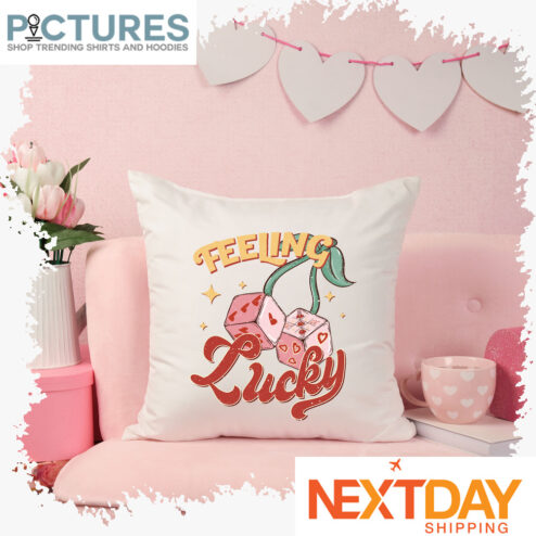 Dice cherry feeling lucky retro vintage Valentine's day pillow