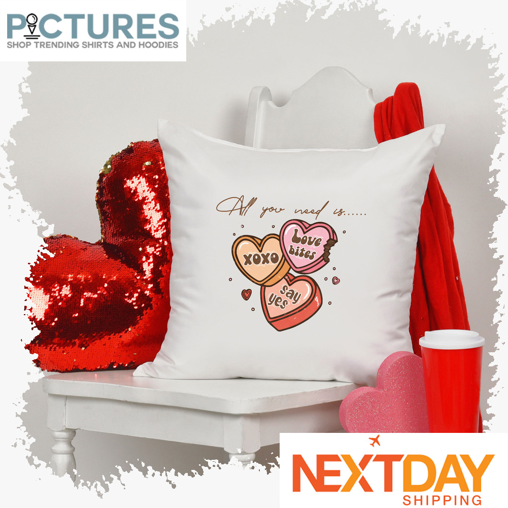 Hearts All you need is xoxo love bites say yes Valentine's day pillow