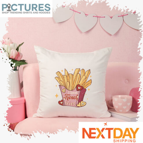 Hearts I speak french fries Valentine's day pillow