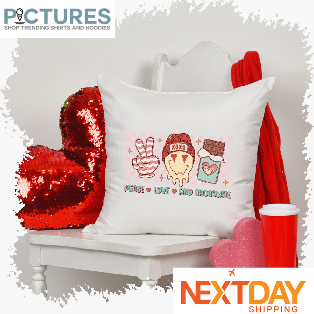 Smiley Peace love and chocolate xoxo Valentine's day pillow