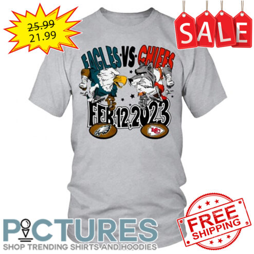 Philadelphia Eagles vs Kansas City Chiefs mascot Feb 12 2023 Super Bowl shirt