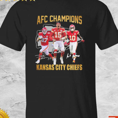 Travis Kelce Patrick Mahomes Isiah Pacheco AFC Champions Kansas City Chief signatures Super Bowl 2023 shirt